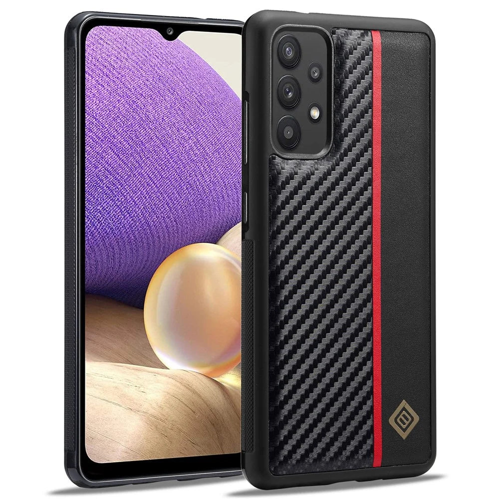 LC.IMEEKE Phone Case for Samsung Galaxy A32 5G / M32 5G , Carbon Fiber Texture PU Leather Coated TPU+EVA Cover - 1