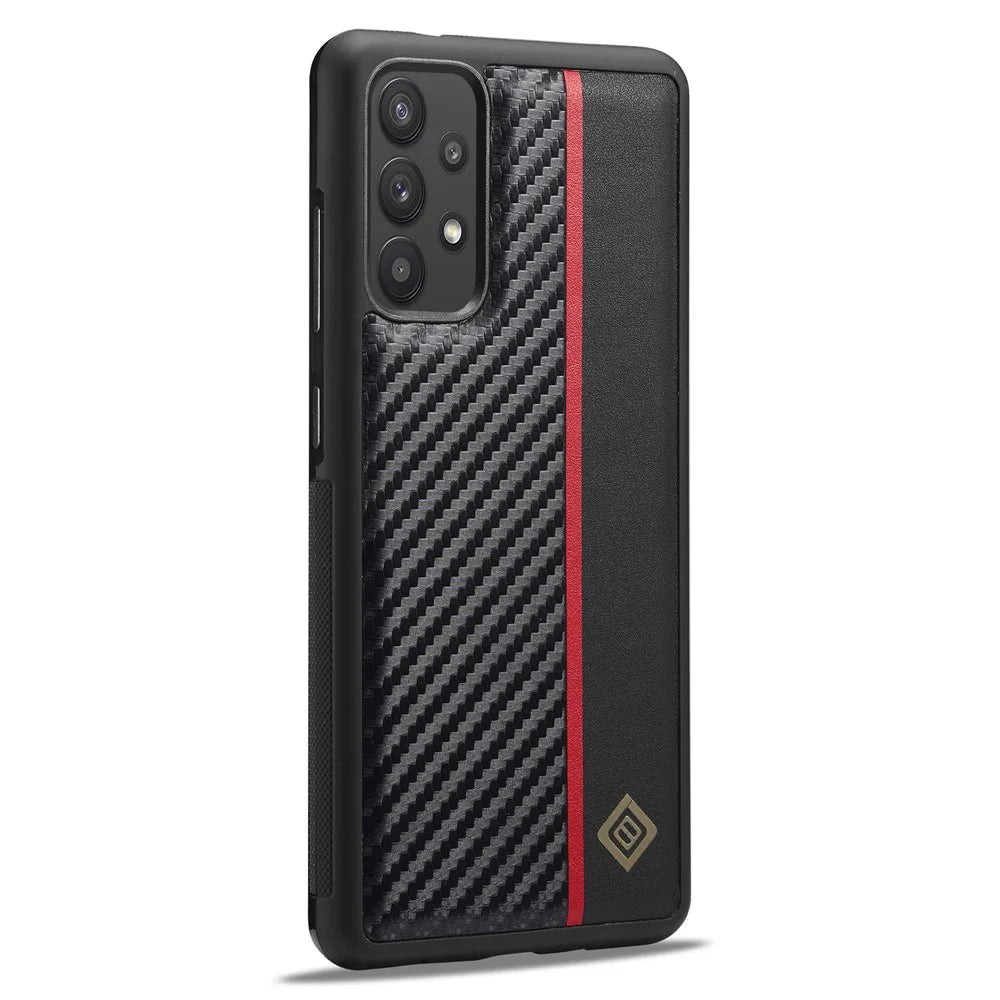 LC.IMEEKE Phone Case for Samsung Galaxy A32 5G / M32 5G , Carbon Fiber Texture PU Leather Coated TPU+EVA Cover - 2