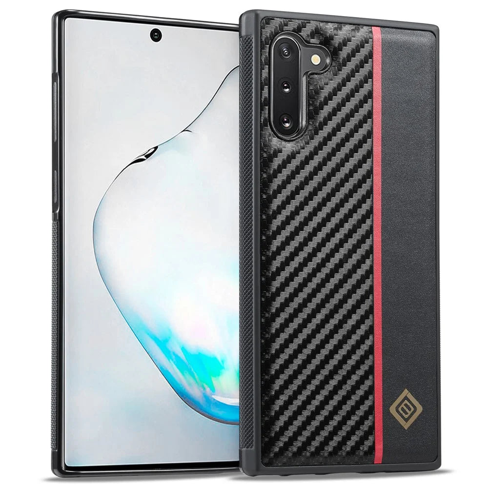 LC.IMEEKE Carbon Fiber Texture Case for Samsung Galaxy Note 10 4G Anti-scratch PU Leather+TPU+EVA Phone Cover - 1