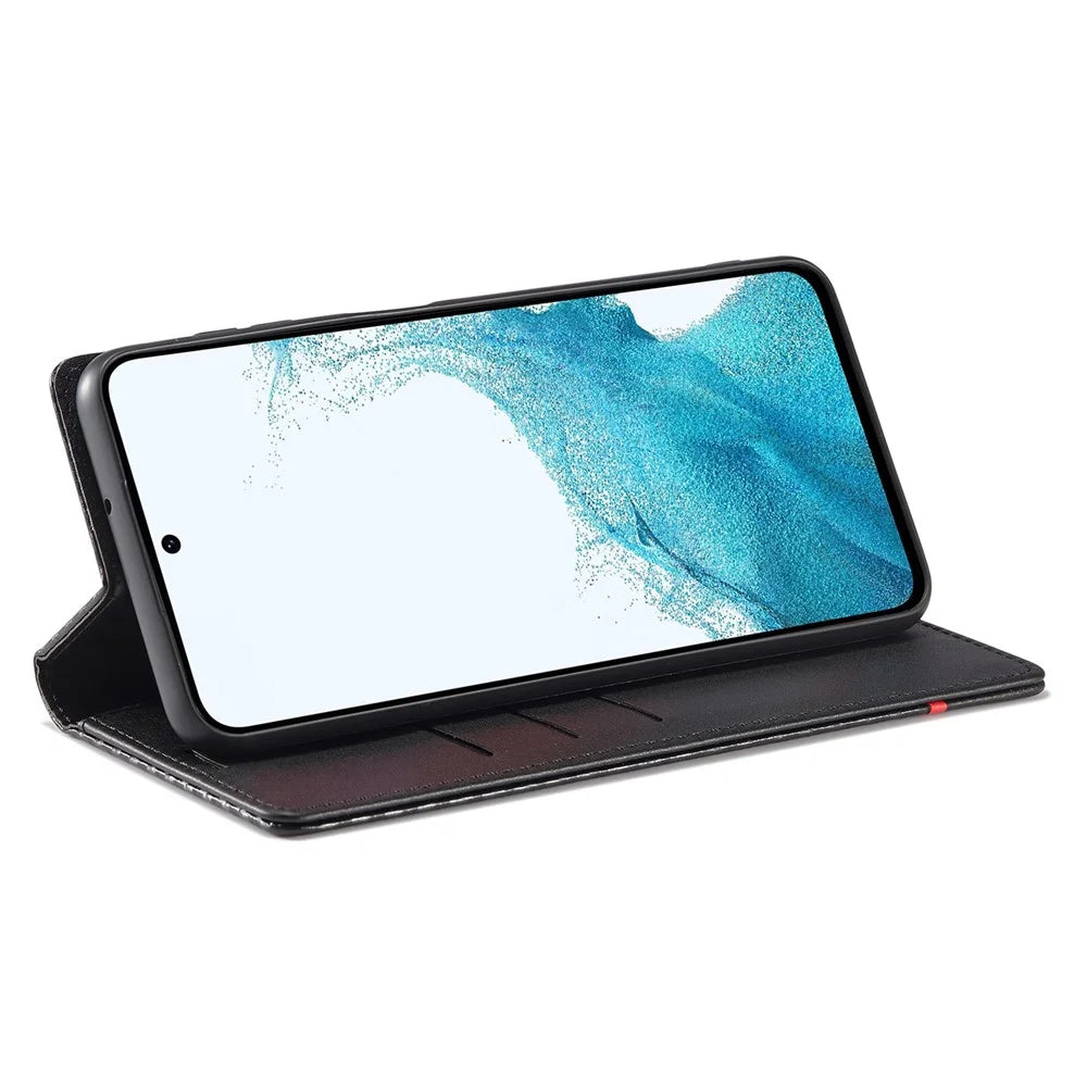 LC.IMEEKE For Samsung Galaxy S23 FE Leather Stand Cover Carbon Fiber Texture Wallet Phone Case - Horizontal Stripe - 3