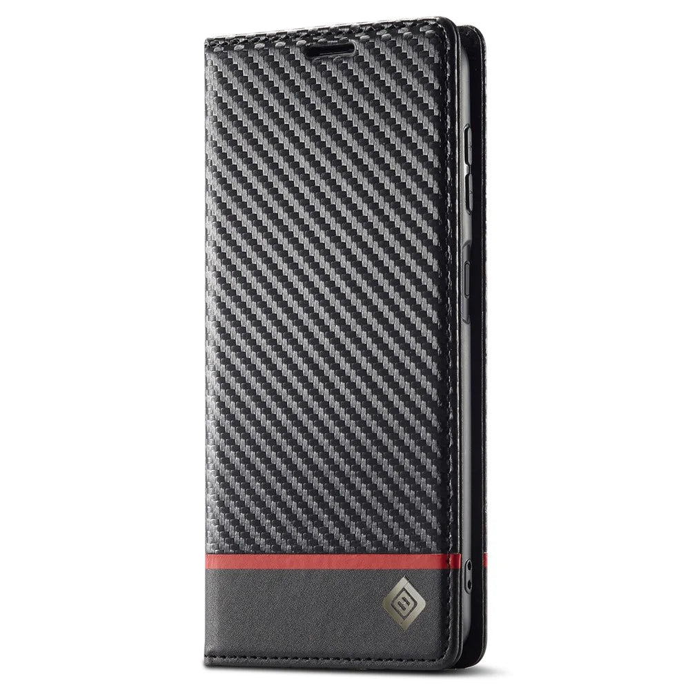 LC.IMEEKE For Samsung Galaxy S23 FE Leather Stand Cover Carbon Fiber Texture Wallet Phone Case - Horizontal Stripe - 7