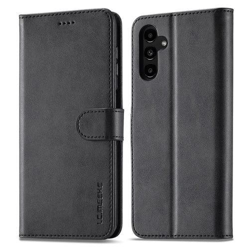 LC.IMEEKE For Samsung Galaxy S23 FE Wallet Case PU Leather Calf Texture Stand Flip Cover - Black - 1