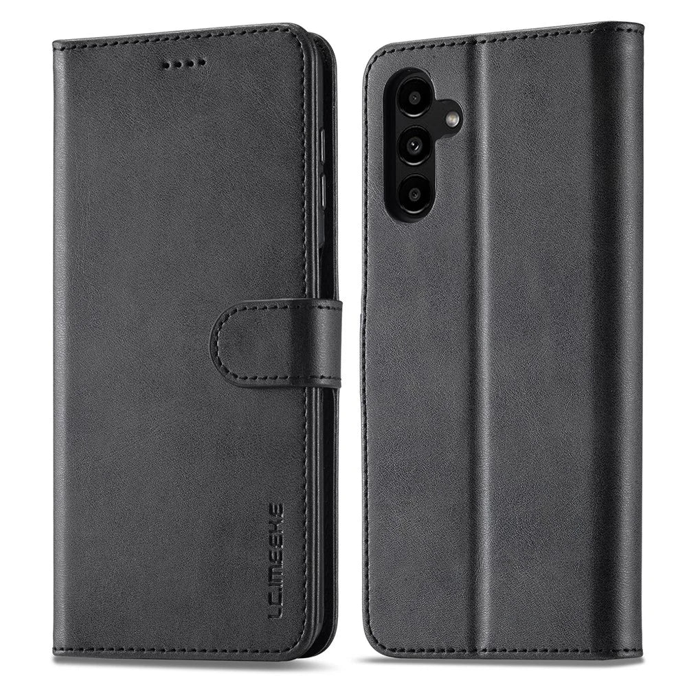 LC.IMEEKE For Samsung Galaxy S23 FE Wallet Case PU Leather Calf Texture Stand Flip Cover - Black - 1