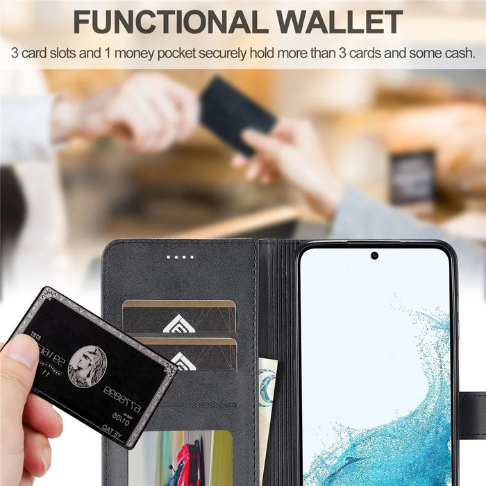 LC.IMEEKE For Samsung Galaxy S23 FE Wallet Case PU Leather Calf Texture Stand Flip Cover - Black - 6