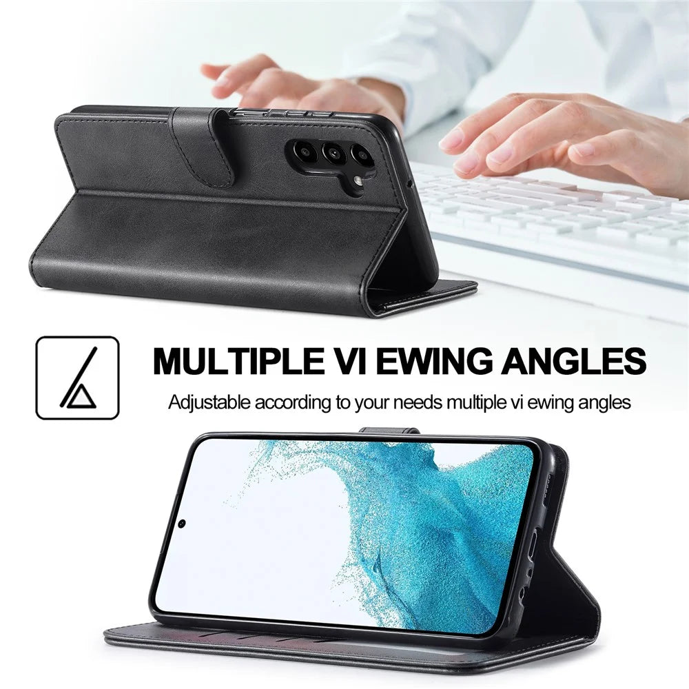 LC.IMEEKE For Samsung Galaxy S23 FE Wallet Case PU Leather Calf Texture Stand Flip Cover - Black - 7