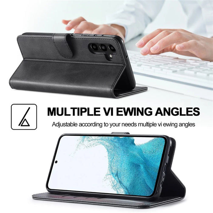 LC.IMEEKE For Samsung Galaxy S23 FE Wallet Case PU Leather Calf Texture Stand Flip Cover - Black - 7