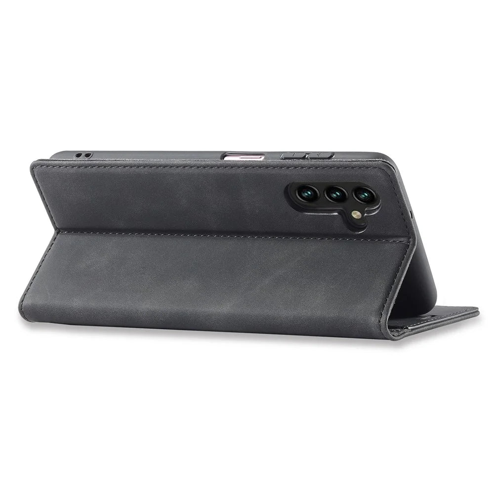 LC.IMEEKE Phone Case for Samsung Galaxy S23 FE , Microfiber Leather Stand Wallet Cover - Black - 4