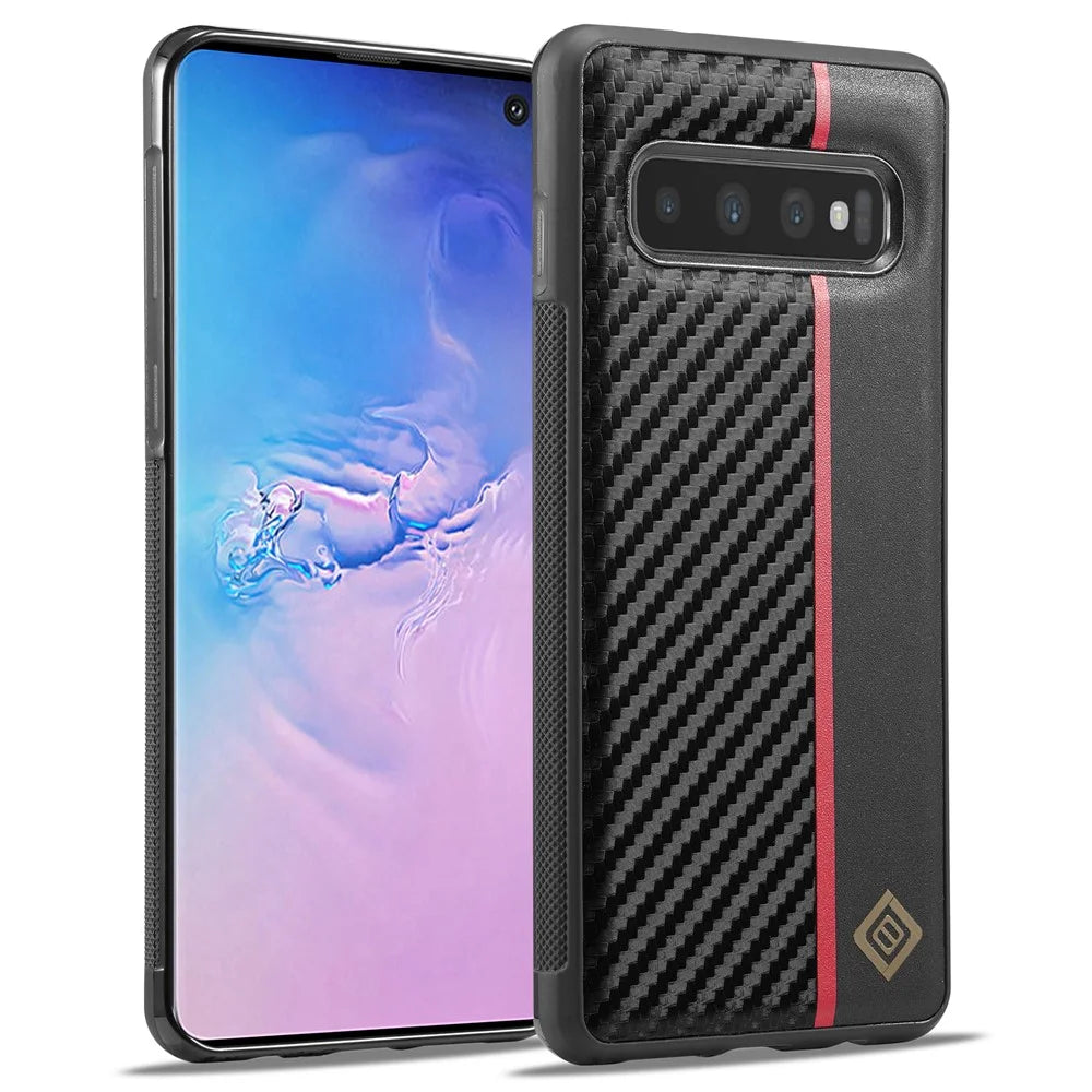 LC.IMEEKE For Samsung Galaxy S10 Scratch Resistant Carbon Fiber Texture Case PU Leather+TPU+EVA Phone Cover - 1