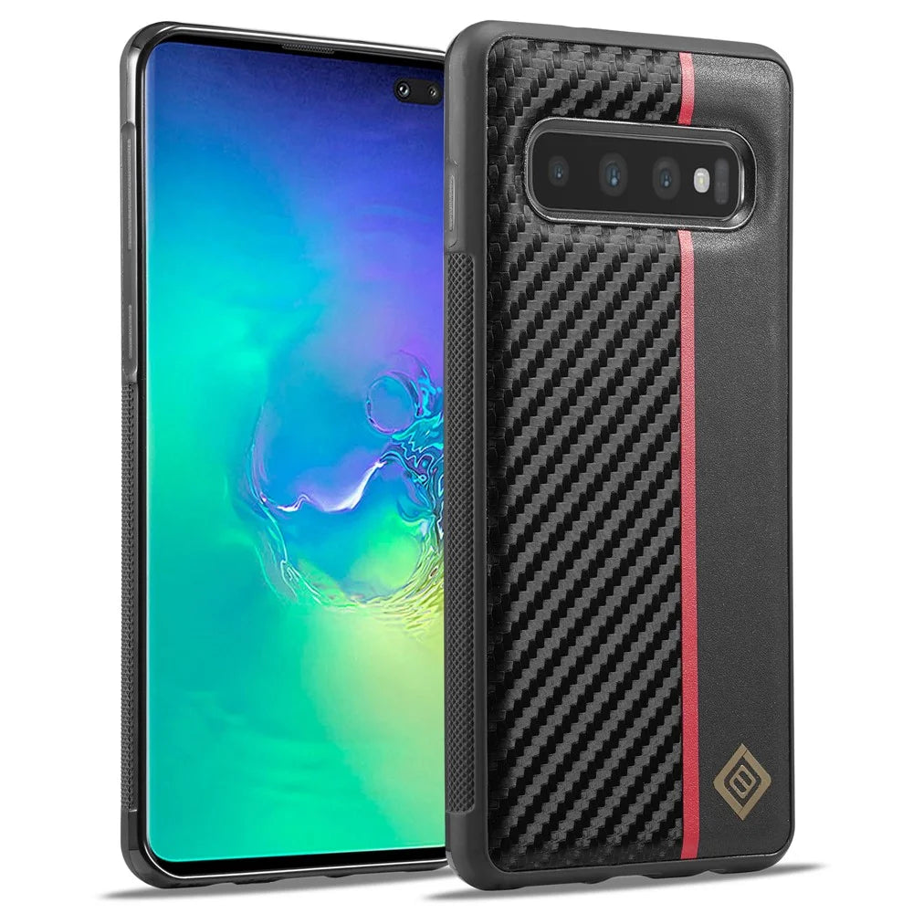 LC.IMEEKE For Samsung Galaxy S10 Plus PU Leather+TPU+EVA Case Carbon Fiber Texture Protective Phone Cover - 1