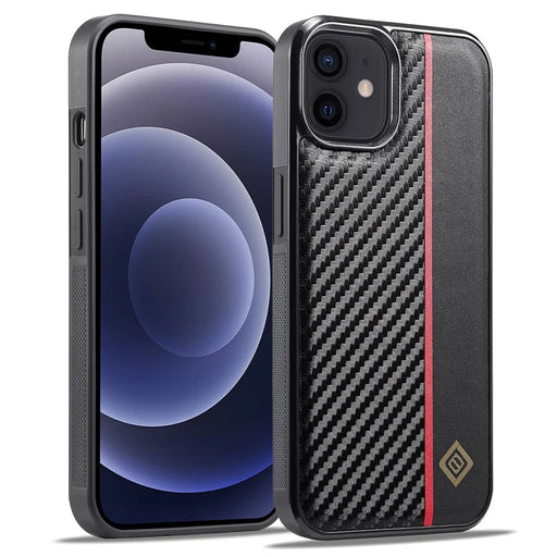 LC.IMEEKE For iPhone 12 / 12 Pro Carbon Fiber Texture Cover PU Leather Coated TPU+EVA Hybrid Phone Case - 1