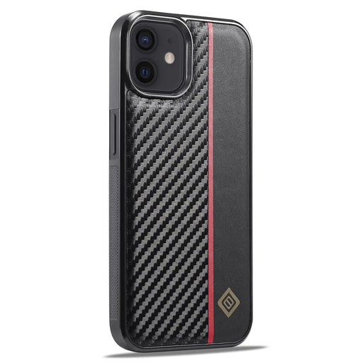 LC.IMEEKE For iPhone 12 mini PU Leather Coated TPU+EVA Phone Case Shock Absorption Carbon Fiber Texture Cover - 2