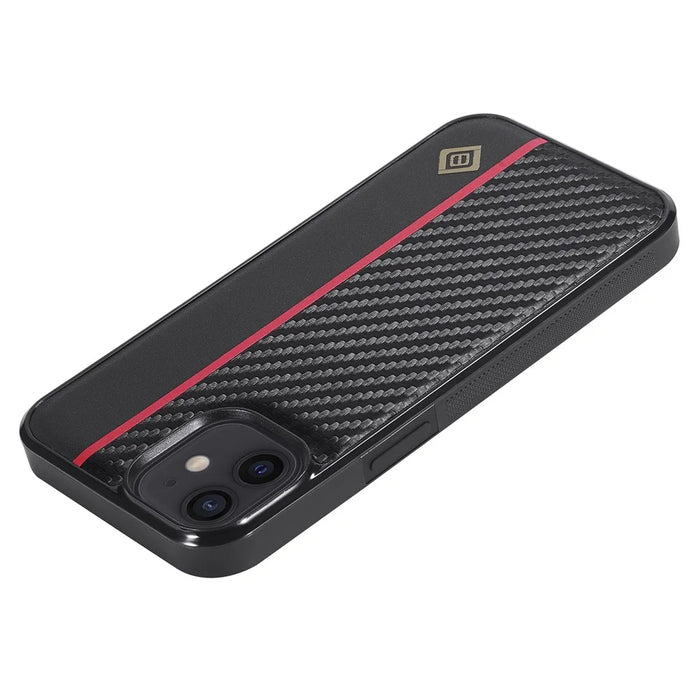 LC.IMEEKE For iPhone 12 mini PU Leather Coated TPU+EVA Phone Case Shock Absorption Carbon Fiber Texture Cover - 5
