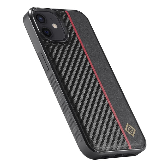 LC.IMEEKE For iPhone 12 mini PU Leather Coated TPU+EVA Phone Case Shock Absorption Carbon Fiber Texture Cover - 7
