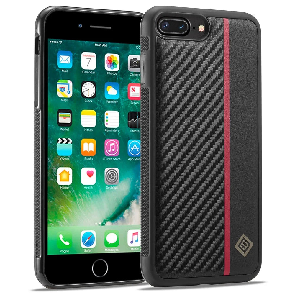 LC.IMEEKE For iPhone 7 Plus / 8 Plus Phone Case PU Leather Coated TPU+EVA Carbon Fiber Texture Back Cover - 1