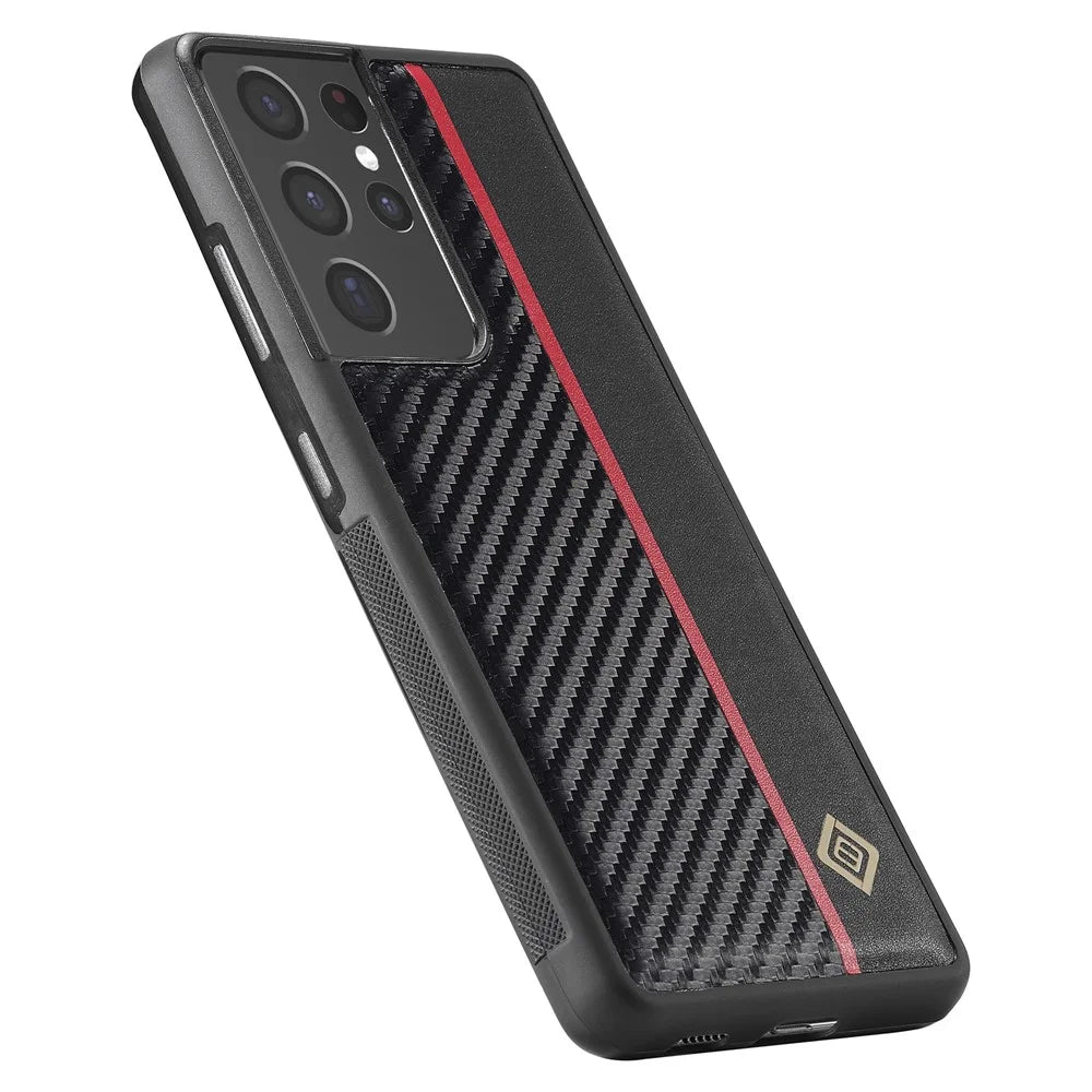 LC.IMEEKE For Samsung Galaxy S21 Ultra 5G Shock-Absorbing Phone Case PU Leather+TPU+EVA Carbon Fiber Texture Cover - 7