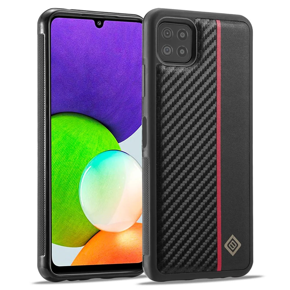 LC.IMEEKE Cell Phone Case for Samsung Galaxy A22 5G (EU Version) , Carbon Fiber Texture Leather+TPU+EVA Slim Cover - 1