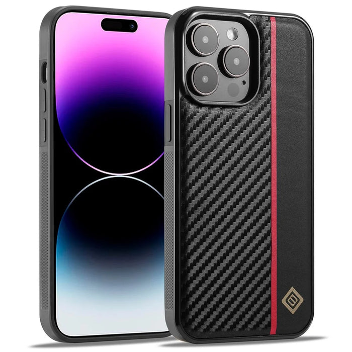LC.IMEEKE For iPhone 14 Pro Max Carbon Fiber Splicing Cover PU Leather+TPU+EVA Shockproof Phone Case - 1