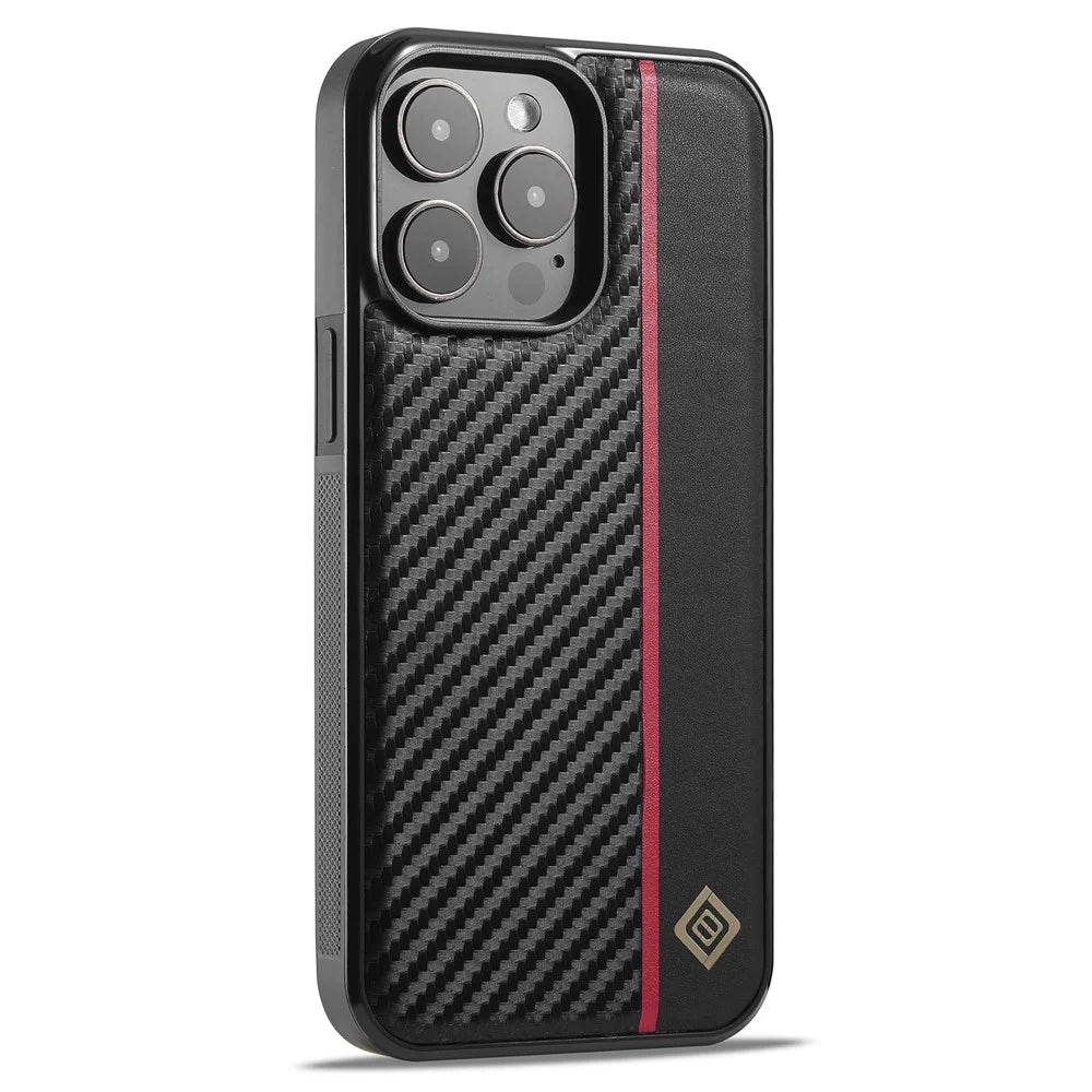 LC.IMEEKE For iPhone 14 Pro Max Carbon Fiber Splicing Cover PU Leather+TPU+EVA Shockproof Phone Case - 2