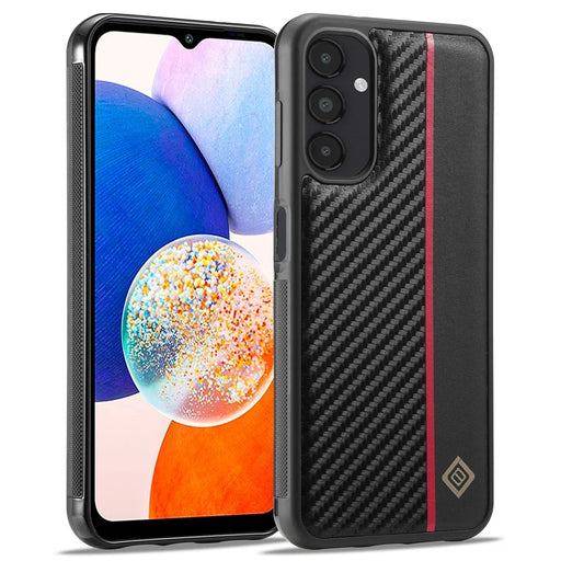 LC.IMEEKE Carbon Fiber Texture Case for Samsung Galaxy A14 4G / 5G , PU Leather Coated TPU+EVA Shock Absorption Phone Cover - 1