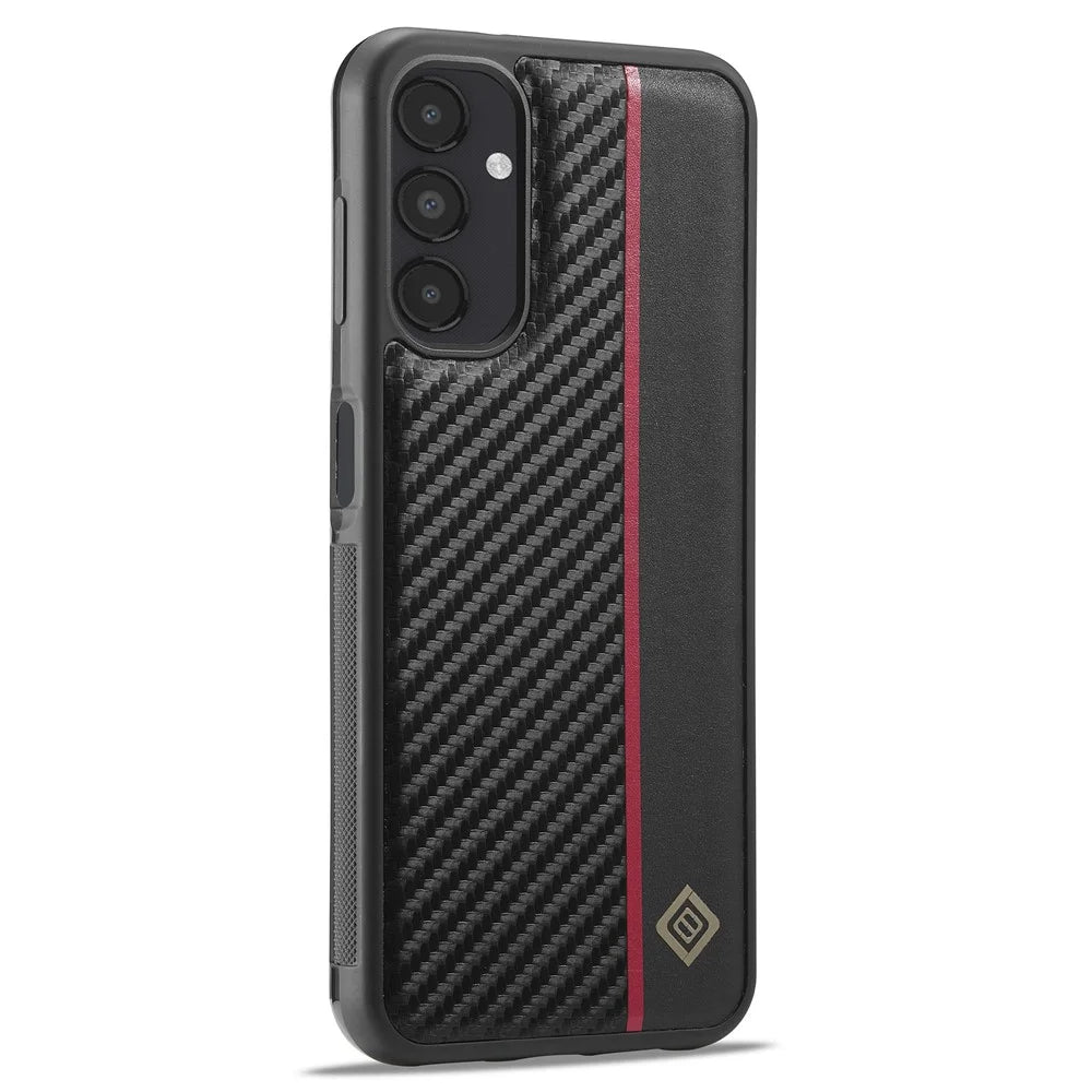 LC.IMEEKE Carbon Fiber Texture Case for Samsung Galaxy A14 4G / 5G , PU Leather Coated TPU+EVA Shock Absorption Phone Cover - 2