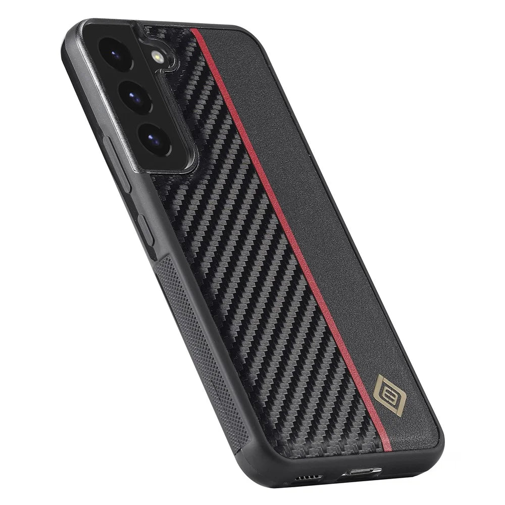 LC.IMEEKE Slim-Fit Phone Cover For Samsung Galaxy S21 FE 5G Carbon Fiber Texture PU Leather+TPU+EVA Shell - 7