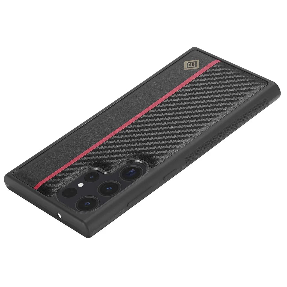 LC.IMEEKE For Samsung Galaxy S22 Ultra 5G Carbon Fiber Texture Phone Case PU Leather+TPU+EVA Phone Cover - 5