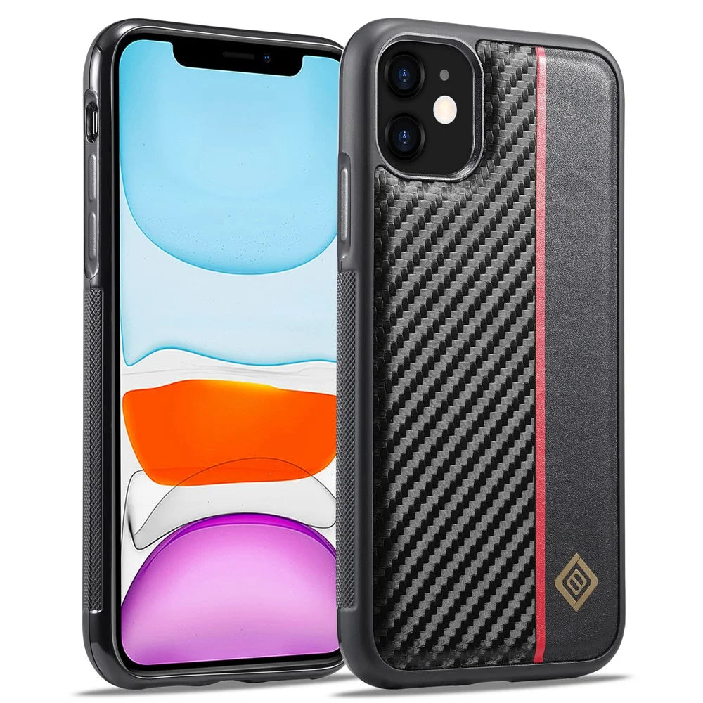 LC.IMEEKE For iPhone 11 Smartphone Case Carbon Fiber Texture PU Leather+TPU+EVA Shell Cover - 1