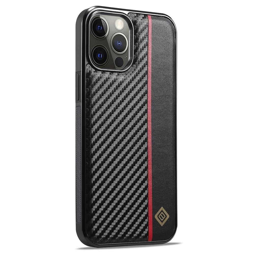 LC.IMEEKE For iPhone 12 Pro Max Carbon Fiber Texture Phone Cover PU Leather+TPU+EVA Cell Phone Shell - 2