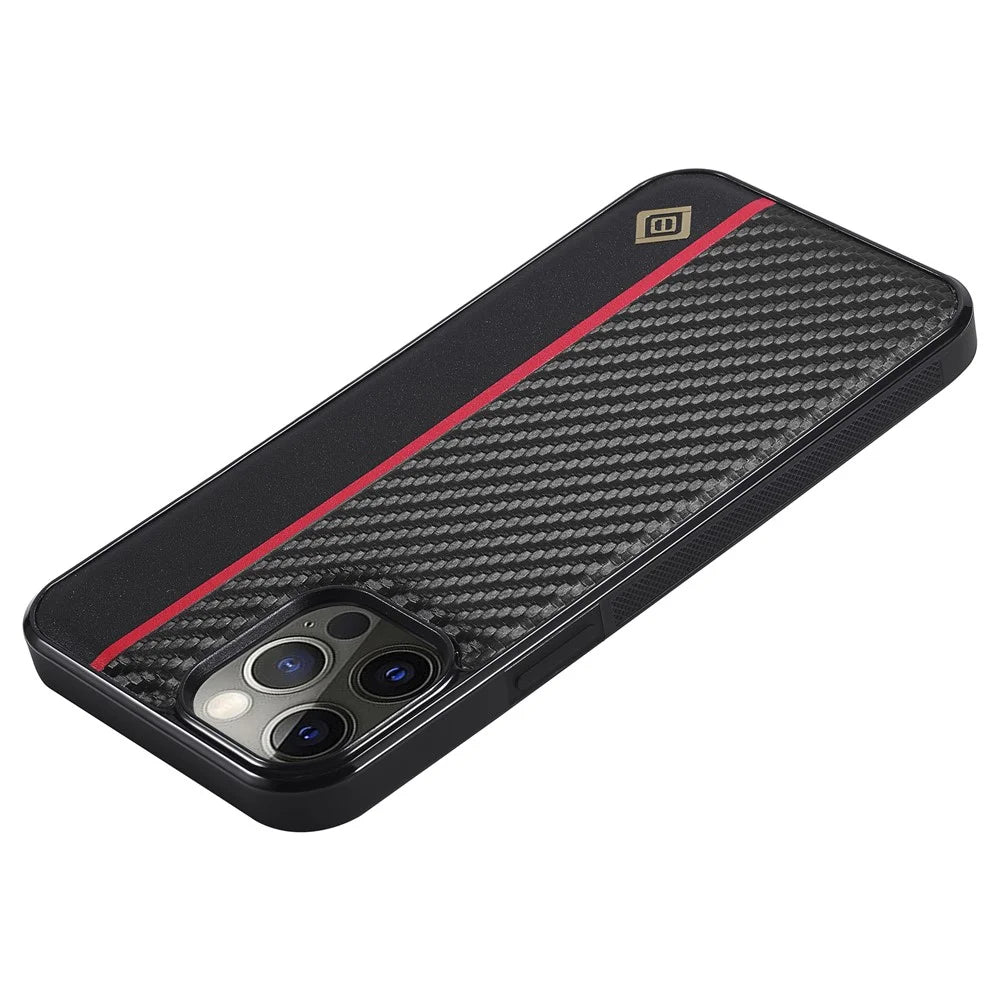 LC.IMEEKE For iPhone 12 Pro Max Carbon Fiber Texture Phone Cover PU Leather+TPU+EVA Cell Phone Shell - 5
