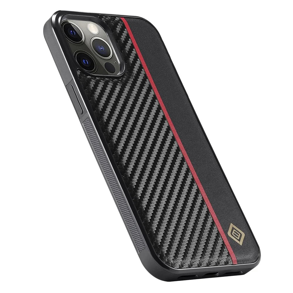 LC.IMEEKE For iPhone 12 Pro Max Carbon Fiber Texture Phone Cover PU Leather+TPU+EVA Cell Phone Shell - 7