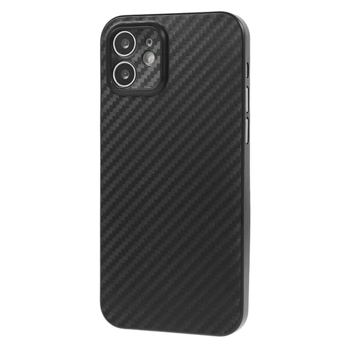 For iPhone 12 6.1 inch Super Thin Phone Case Carbon Fiber Texture PC Back Cover (Precise Lens Cutout) - Black - 1