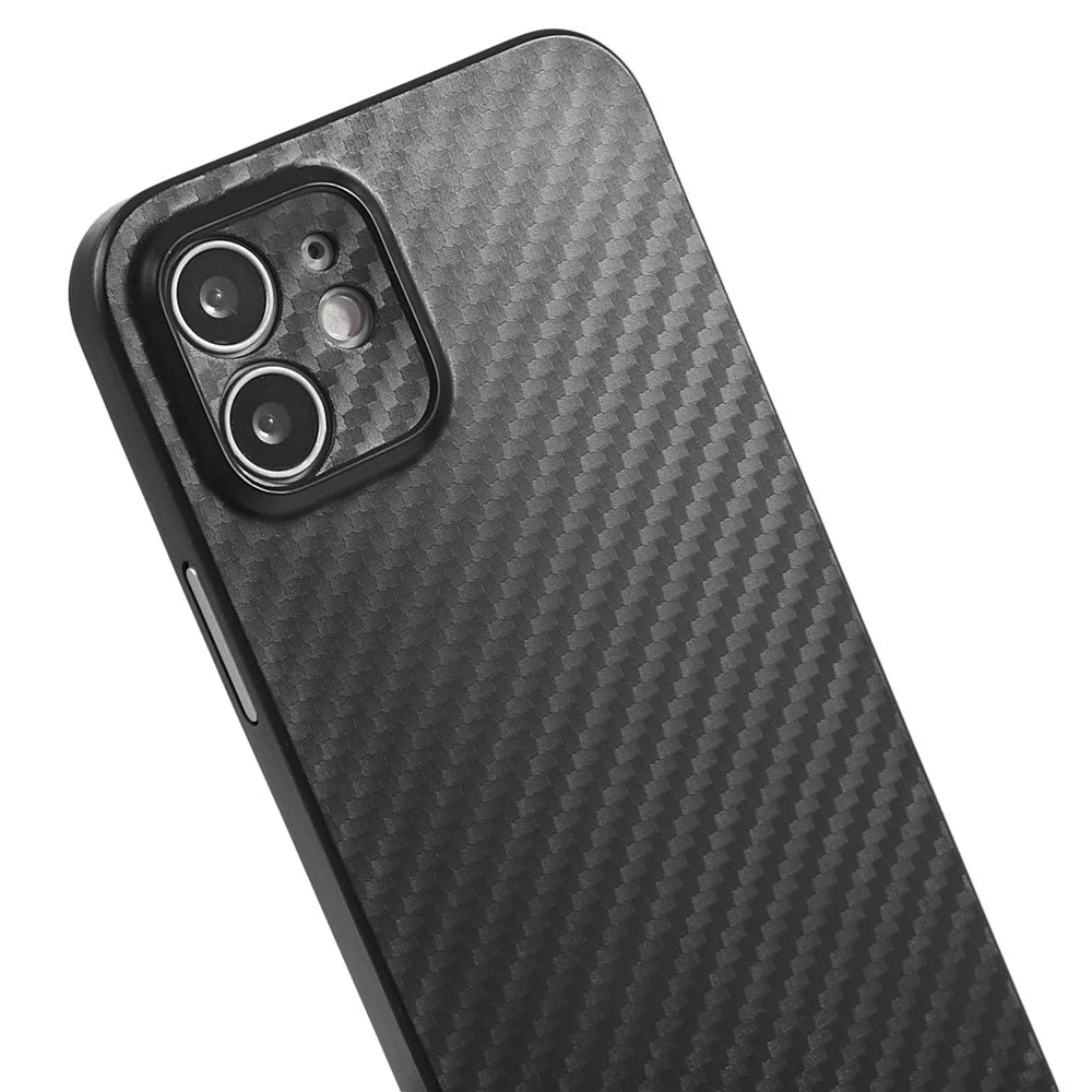For iPhone 12 6.1 inch Super Thin Phone Case Carbon Fiber Texture PC Back Cover (Precise Lens Cutout) - Black - 4