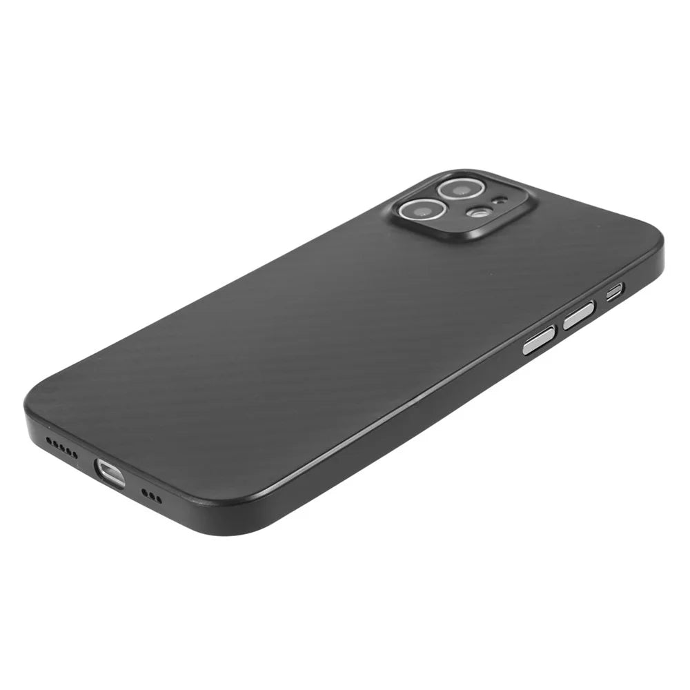 For iPhone 12 6.1 inch Super Thin Phone Case Carbon Fiber Texture PC Back Cover (Precise Lens Cutout) - Black - 5