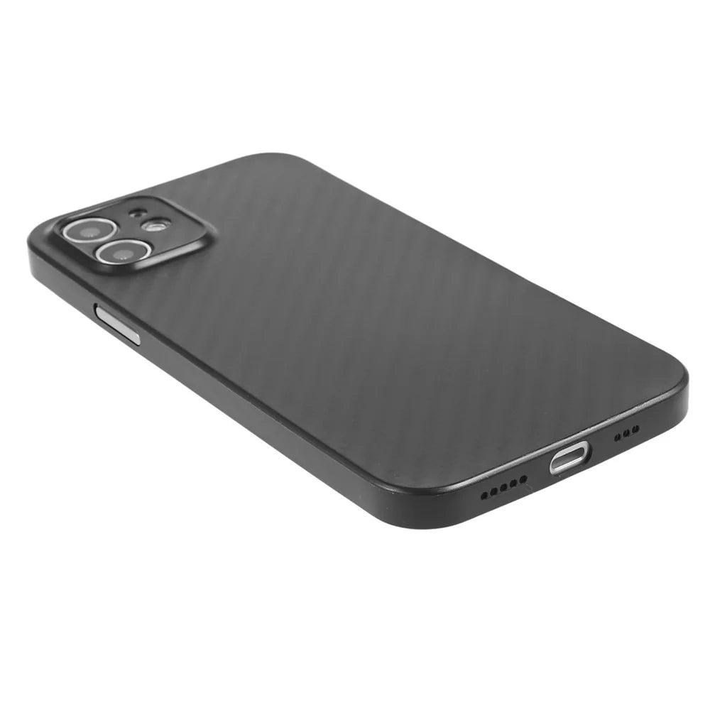 For iPhone 12 6.1 inch Super Thin Phone Case Carbon Fiber Texture PC Back Cover (Precise Lens Cutout) - Black - 6