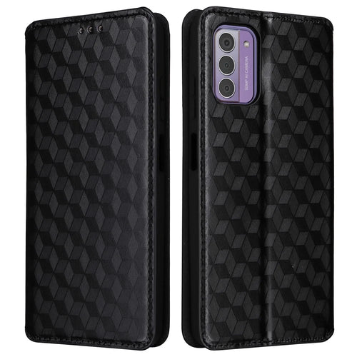 Phone Shell for Nokia C300 Bump Proof PU Leather Rhombus Imprinted Wallet Case Stand Flip Cover - Black - 1