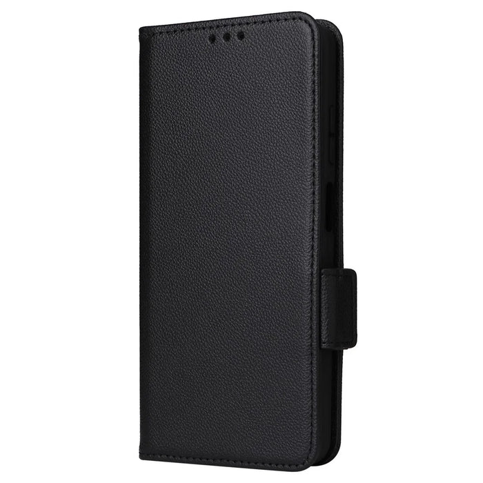 For Nokia C300 Litchi Texture PU Leather Case Wallet Stand Anti-Fingerprint Cell Phone Cover with Strap - Black - 7