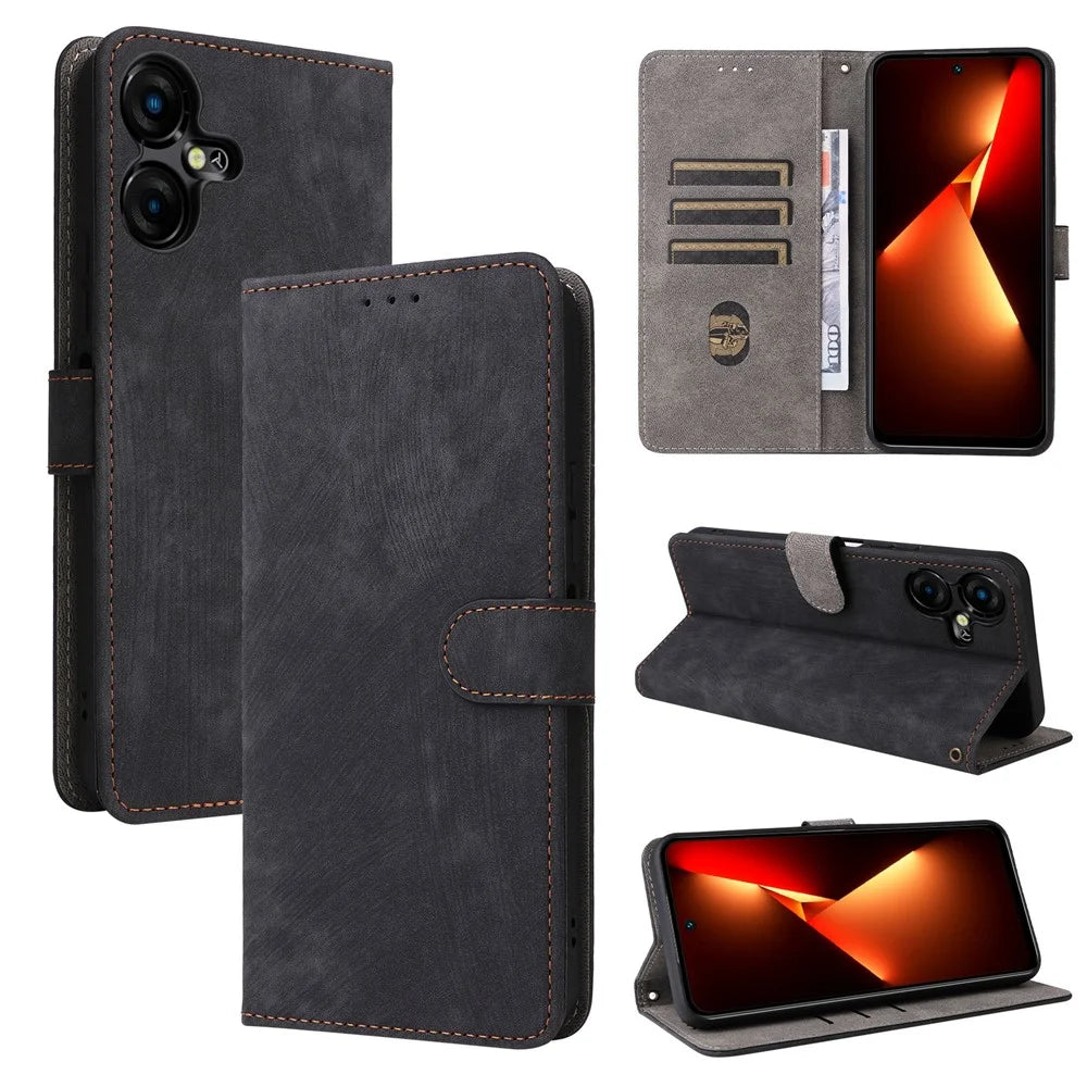 For TECNO Pova Neo 3 4G LH6n Leather Phone Case RFID Blocking Wallet Stand Anti-Fall Cover with Strap - Black - 5