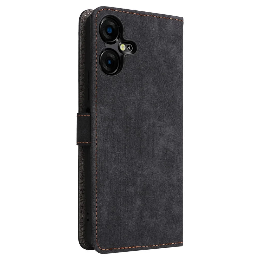 For TECNO Pova Neo 3 4G LH6n Leather Phone Case RFID Blocking Wallet Stand Anti-Fall Cover with Strap - Black - 7