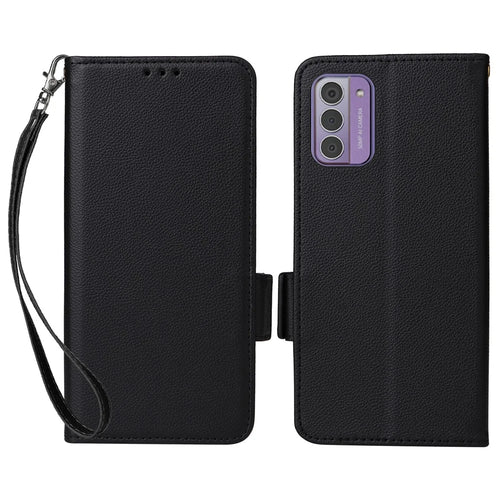 For Nokia G42 Litchi Texture PU Leather Case Wallet Stand Shockproof Phone Cover with Strap - Black - 1