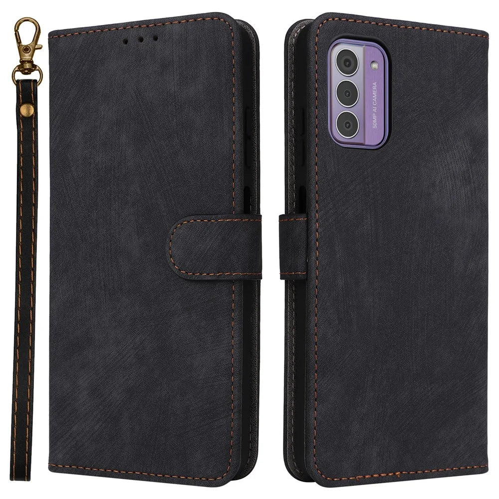 For Nokia G42 RFID Blocking Wallet Phone Case PU Leather Anti-fall Stand Cover with Strap - Black - 1