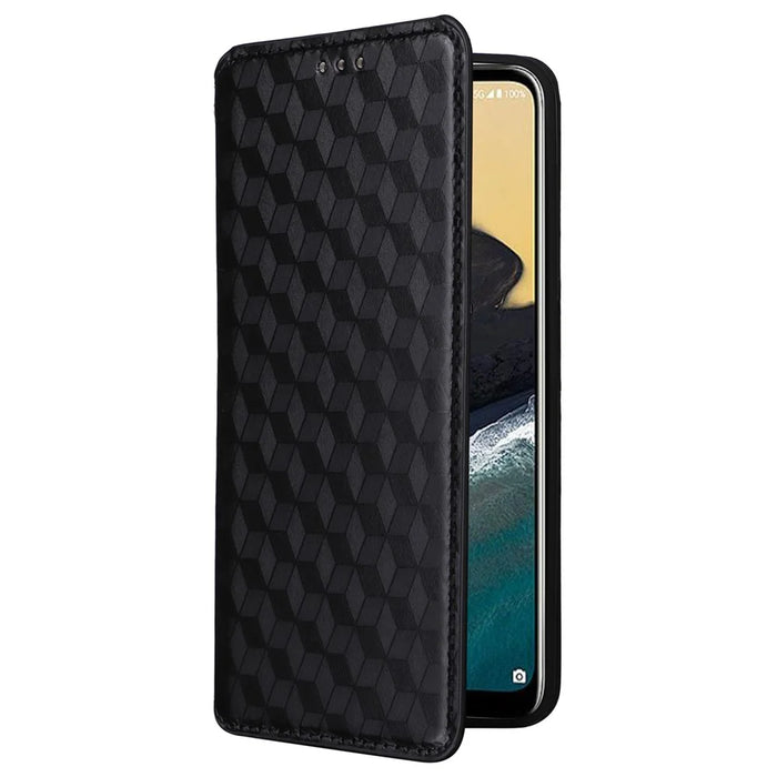 Phone Shell for Nokia G42 Rhombus Imprinted Wallet Case Viewing Stand PU Leather Cover - Black - 6