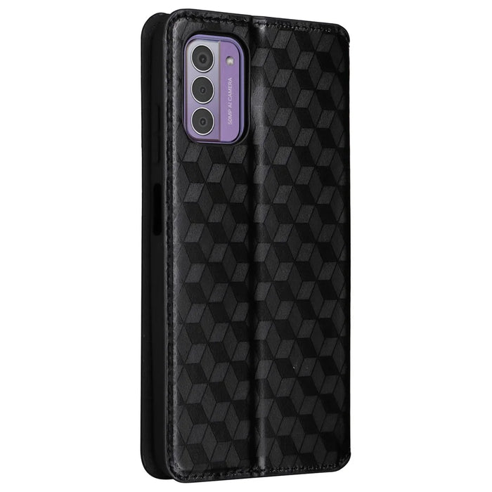 Phone Shell for Nokia G42 Rhombus Imprinted Wallet Case Viewing Stand PU Leather Cover - Black - 7