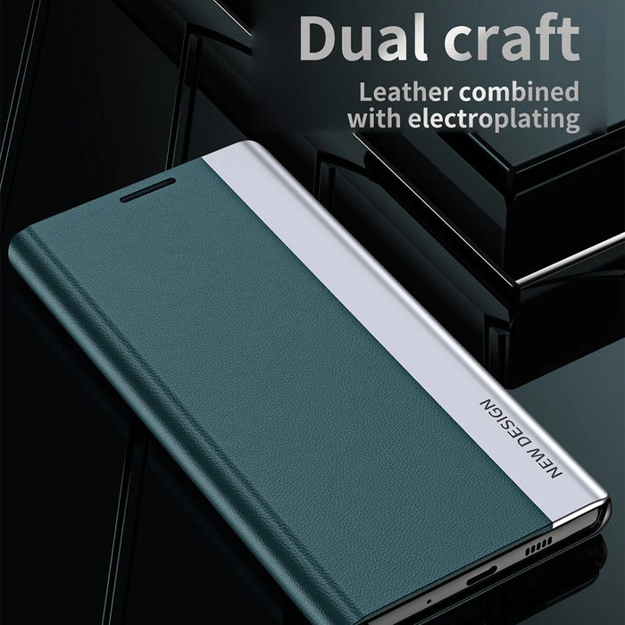 For Samsung Galaxy S23 FE PU Leather+PC Electroplating Phone Cover Drop Protection Stand Case - Green - 3
