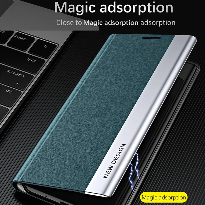 For Samsung Galaxy S23 FE PU Leather+PC Electroplating Phone Cover Drop Protection Stand Case - Green - 5