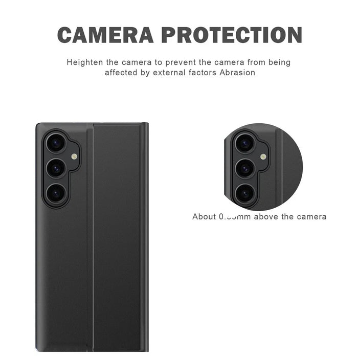 View Window Phone Shell for Samsung Galaxy S23 FE Anti-Scratch PU Leather Flip Stand Cover - Black - 3