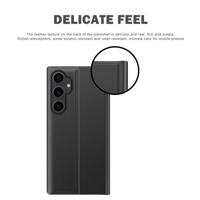 View Window Phone Shell for Samsung Galaxy S23 FE Anti-Scratch PU Leather Flip Stand Cover - Black - 4