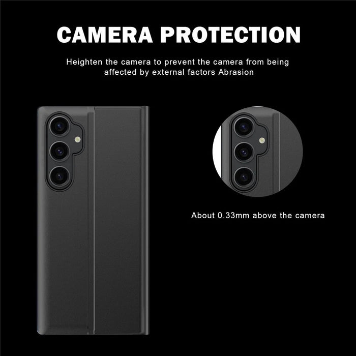 View Window Phone Shell for Samsung Galaxy S23 FE Anti-Scratch PU Leather Flip Stand Cover - Black - 7
