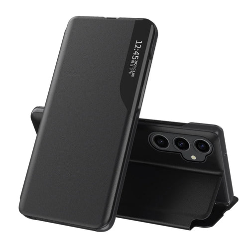 For Samsung Galaxy S23 FE Case View Window PU Leather Stand Cover - Black - 1