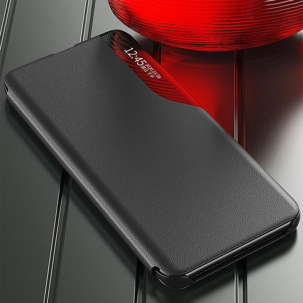 For Samsung Galaxy S23 FE Case View Window PU Leather Stand Cover - Black - 6