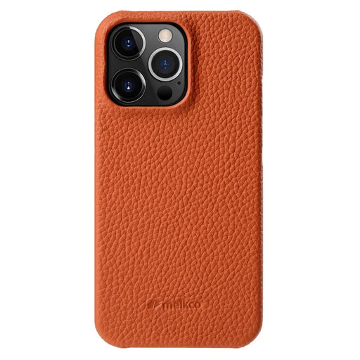 MELKCO For iPhone 14 Pro Genuine Cow Leather + PC Phone Cover Anti-scratch Case - Orange - 1